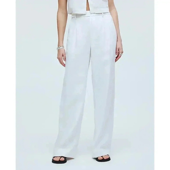 NEW Madewell Women’s Size 6 Eyelet White Harlow Wide-Leg Pant in 100% Linen NWT - Picture 1 of 8